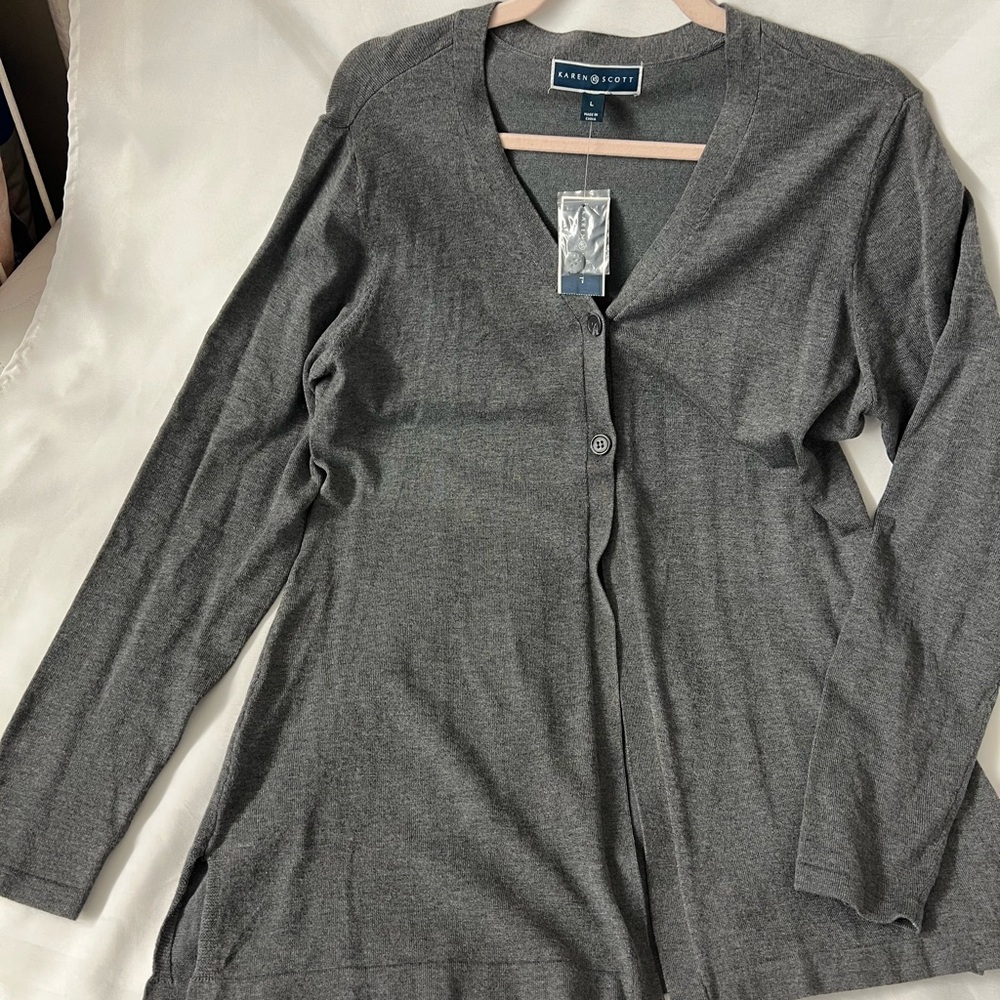 NWT Gray Button-Up Karen Scott Cardigan
